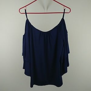 Navy Blue Strappy Cold Soulder Bell Sleeve Top L